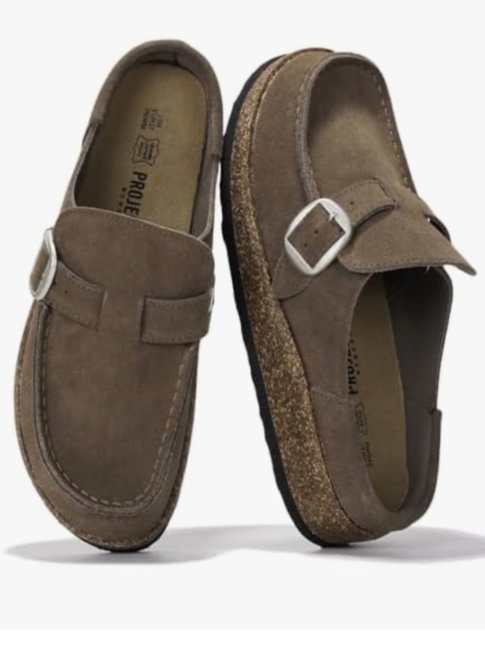 Women’s faux Suede Buckle Loafers in Taupe Brown